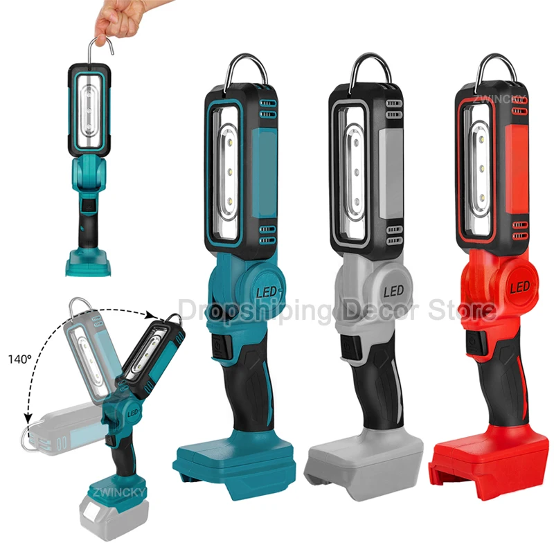 

LED Work Light For Makita/Dewal/Milwaukee 18V Li-ion Battery,Flashlight Cordless Floodlight With Hook for Car Repairing Camping