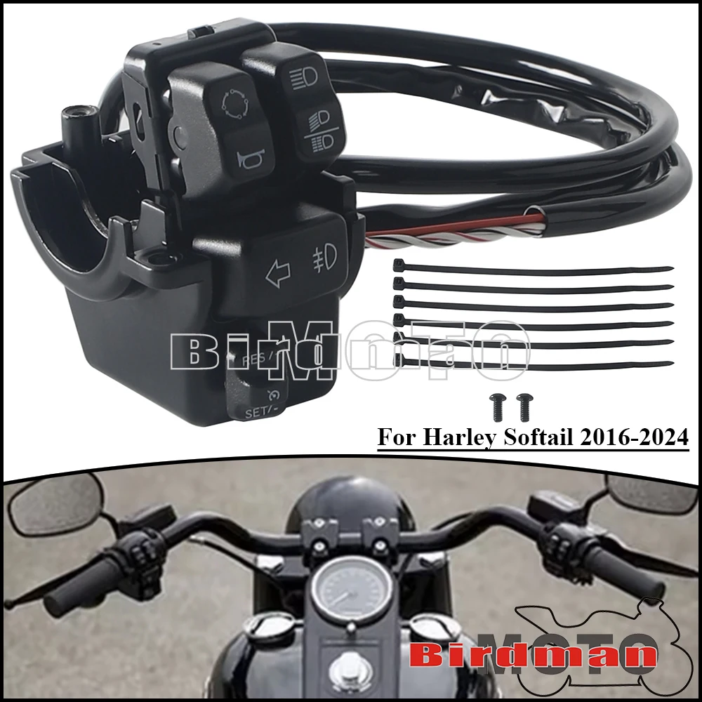 Motorcycle Cruise Speed Control Switch Kit For Harley Softail Fat Boy Deluxe Breakout Fat Street Bob Low Rider Sport Glide 16-24