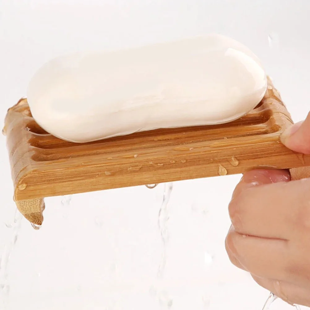 

2pcs Bamboo Rack Fast Water Drainage Non-Slip Eco-Friendly Bathroom Box Strong Bamboo Soap Tray Household Soap Carrier