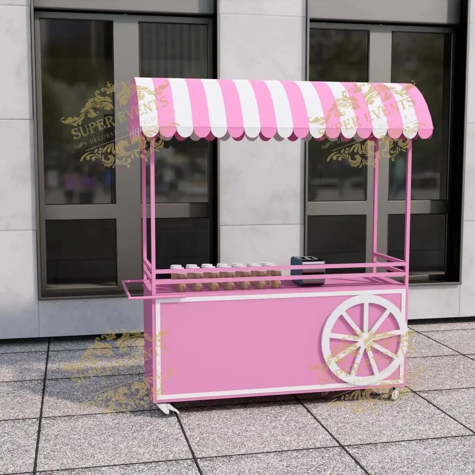 

Commercial Outdoor Trolley Food Cart Custom Event Supplies Mobile Ice Cream Push Truck with 220v for Flower Candy Bar