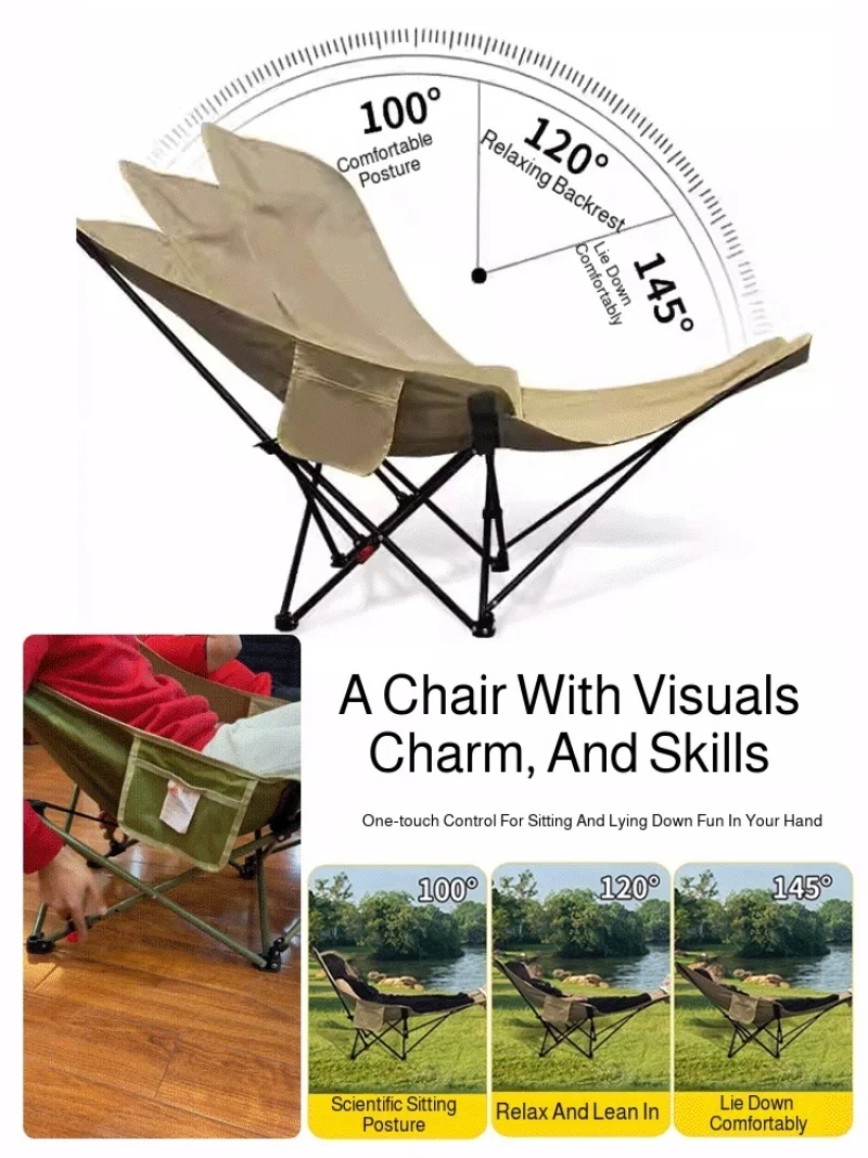 Outdoor Folding Chair Beach Fishing Camping Heightened Portable Chair Stool Picnic Folding Lounge Chair Adjustable Folding Chair image 6