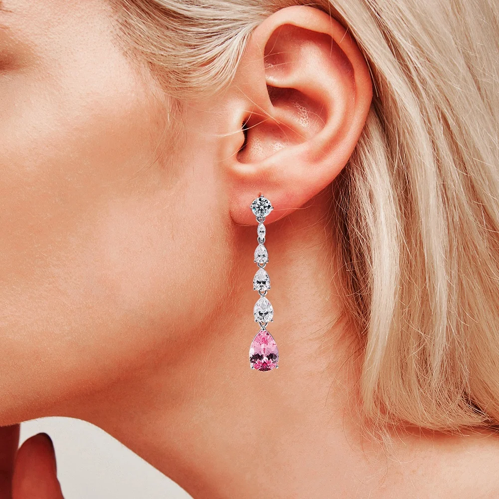 Onnelik 16.98cttw Lab Grown Padparadscha Teardrop Cut Moissanite Stud Earrings S925 Sterling Silver Luxury Wedding Jewelry Gift