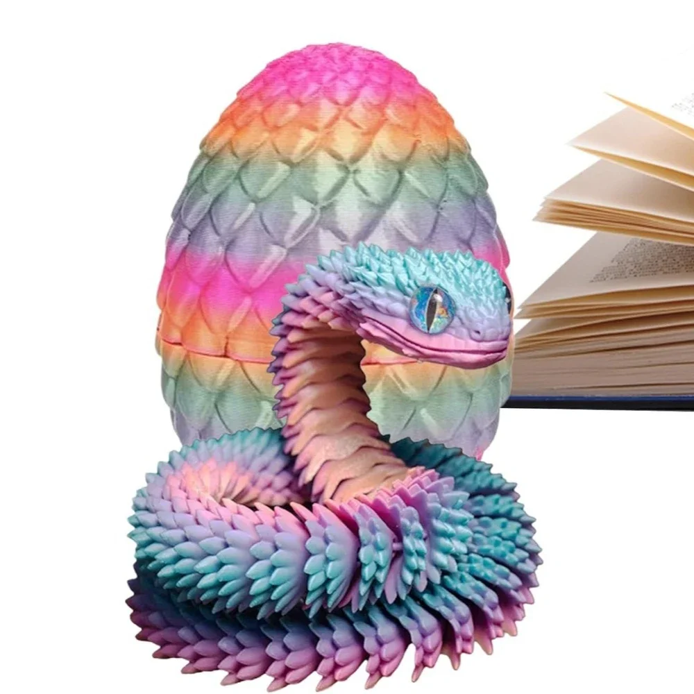 

3D Printed Snake with Dragon Egg Joint Mobility Simulate Snake Ornament Desktop Home Animal Decoration Desktop Accessories