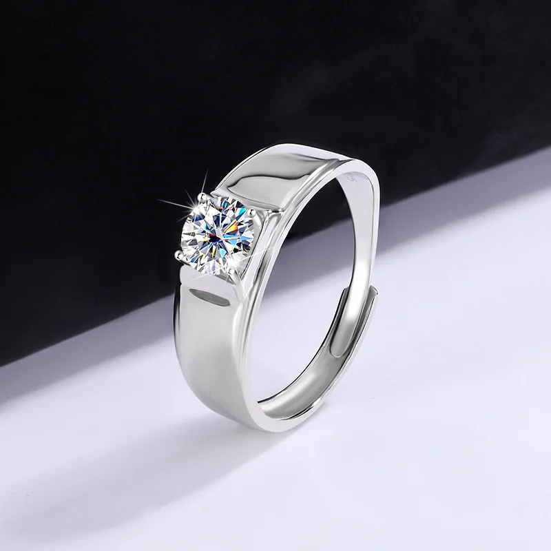 خواتم مويسانيتي فضية عالية الجودة للرجال، طراز كلاسيكي وبسيط للرجال، خواتم ألماس ناعمة