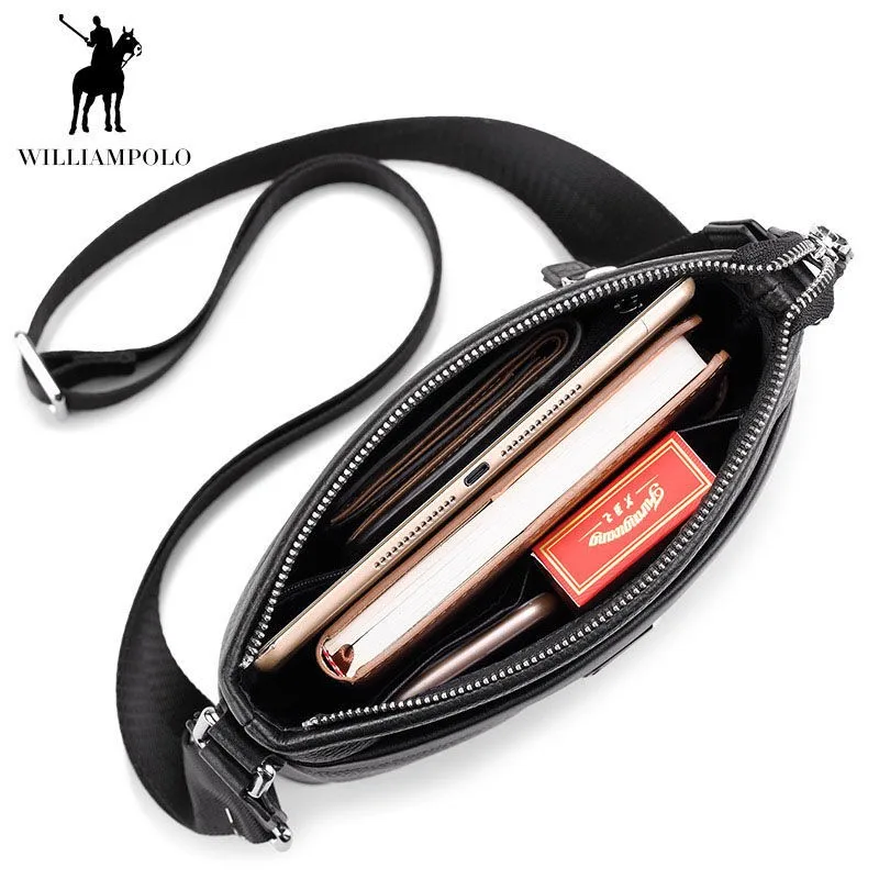 WilliamPolo-Bolso de mano de cuero de vaca para hombre, bandolera de hombro cruzada, a la moda, famosa, nueva