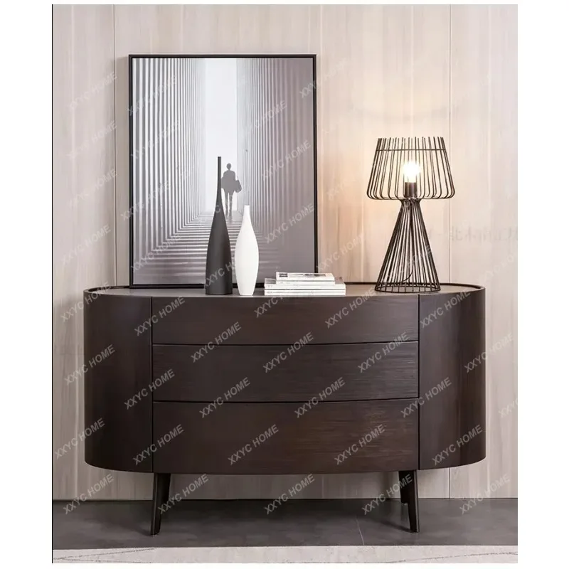 XX minimalist solid wood dining side cabinet, bedroom storage storage cabinet frame structure, dark color