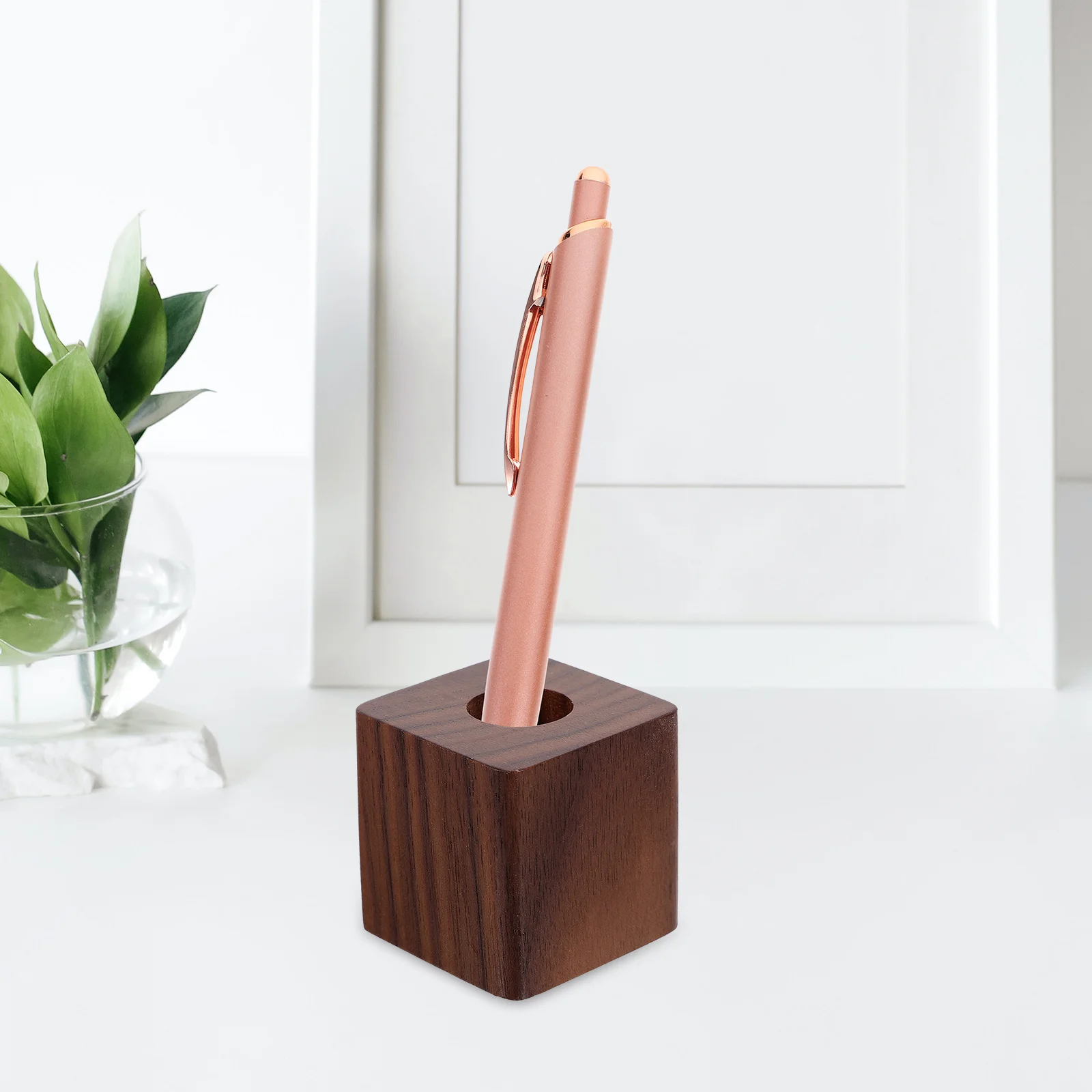 Walnut Pen Stand Holder for Office Students Pot Home Wooden Single Desk