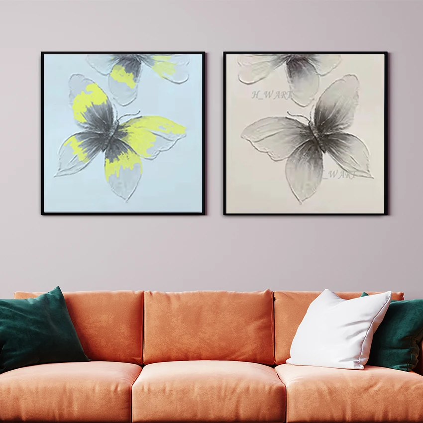 

Художественные картины ручной работы, Новое поступление, безрамная акриловая картина, 2 шт. Настенный декор в виде бабочки, абстрактный дизайн, легкие произведения искусства на холсте
