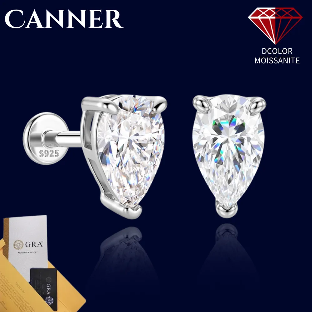 CANNER 925 Sterling Silver 1CT Moissanite Earrings Classic D‑Color Moissanite Diamond Earrings  Wedding Jewelry for Women