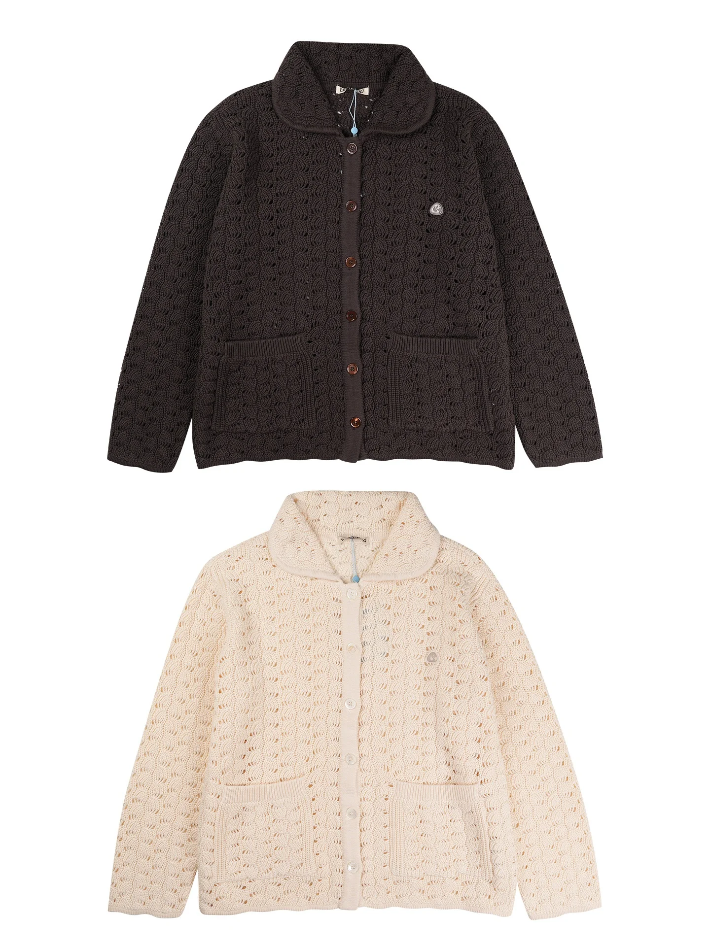 

Loose Korean Style Doll Collar Hollow out Knitted Cardigan Women's Sweater Jacket Versatile Slimming Autumn Fashion