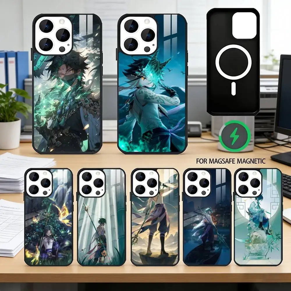 

G-Genshin Impact Xiao Phone Case For iPhone17,16,15,14,13,12,11 Plus,Pro Magnetic For Magsafe Wireless Charging