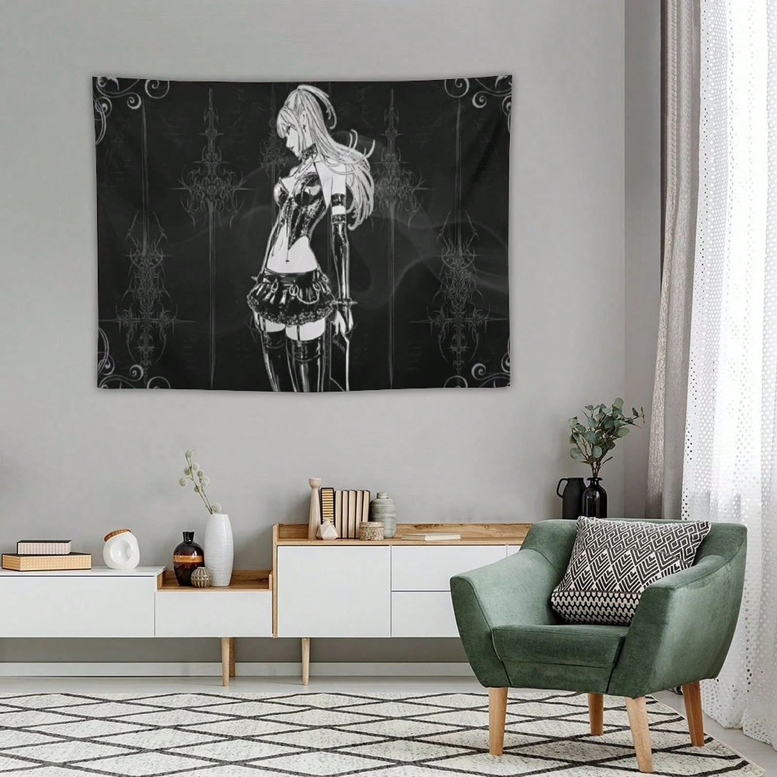 1pc Death Note Misa Amane Gothic Anime Tapestry, Multiple Sizes, Polyester 2D Print, Bedroom Decor, Anime Fan Gift