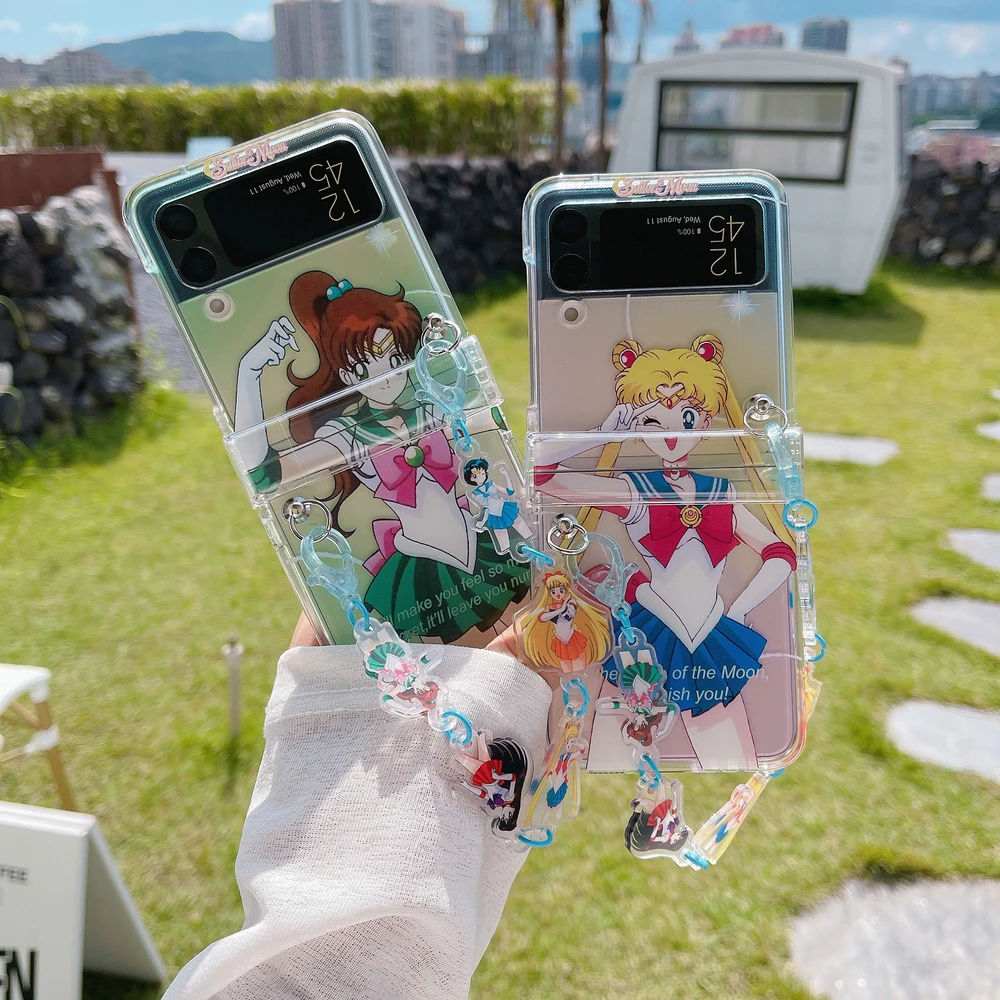 Cute Cartoon Japan Anime Sailor Moon Tsukino Usagi Phone Case For Samsung Galaxy Z Flip 7 6 5 4 3 Soft TPU Cover With Lanyard view 3