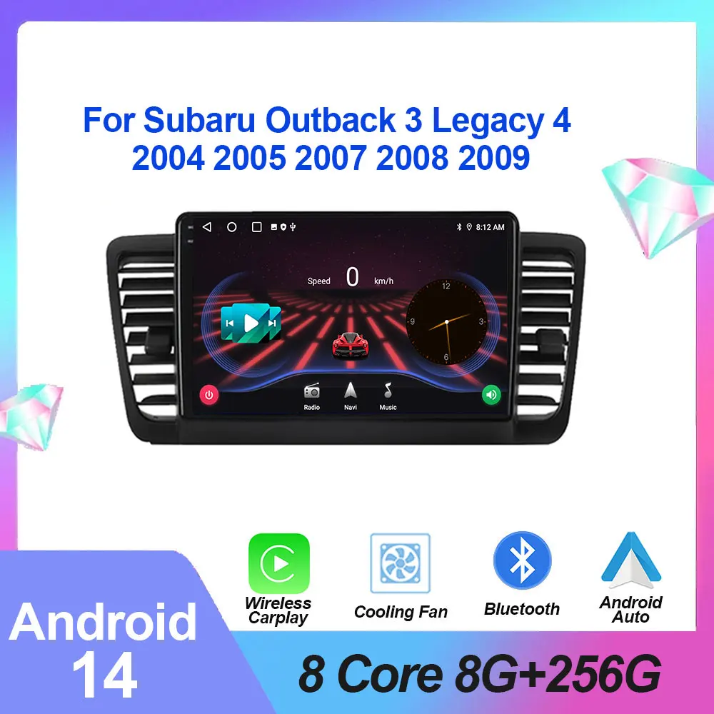 

QLED Android 14 For Subaru Outback 3 Legacy 4 2004 2005 2007 2008 2009 Car Radio Multimedia Video Player GPS Navigation DVD 2Din