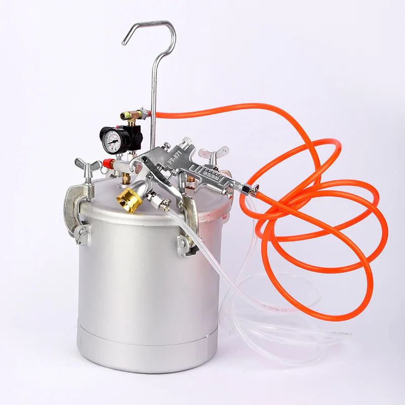 10L Feed Texture Coating Tank Pot Pressure Bucket With Colourful Air Spray Gun PT871 Fluid Hose Assembly Paint Sprayer System