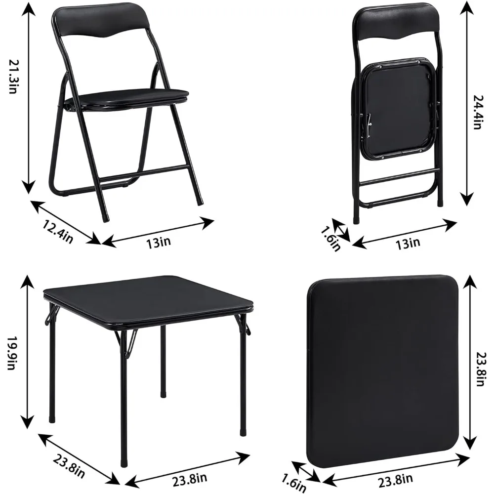 Vecelo Kids Opvouwbare Activiteit Tafel En Stoelen 5 Stuks, Draagbaar, Met Ultra Zachte Pu Gewatteerd Kussen, 5 Delige Set, Zwart