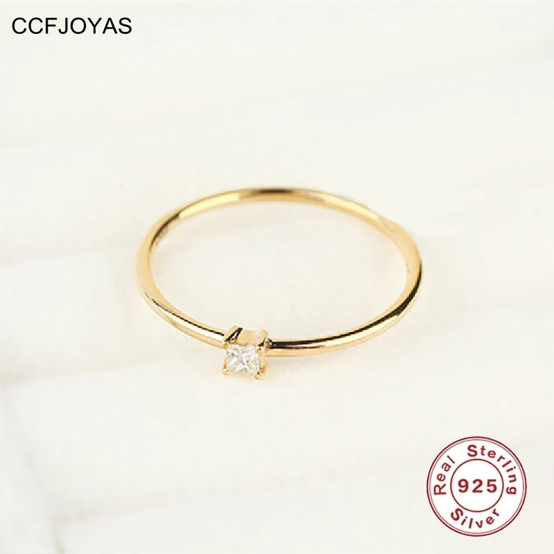 

CCFJOYAS 14k Gold Plated Geometric Square Crystal Zircon Ring 925 Sterling Silver Korean Style ins Women Ring Fashion Jewelry