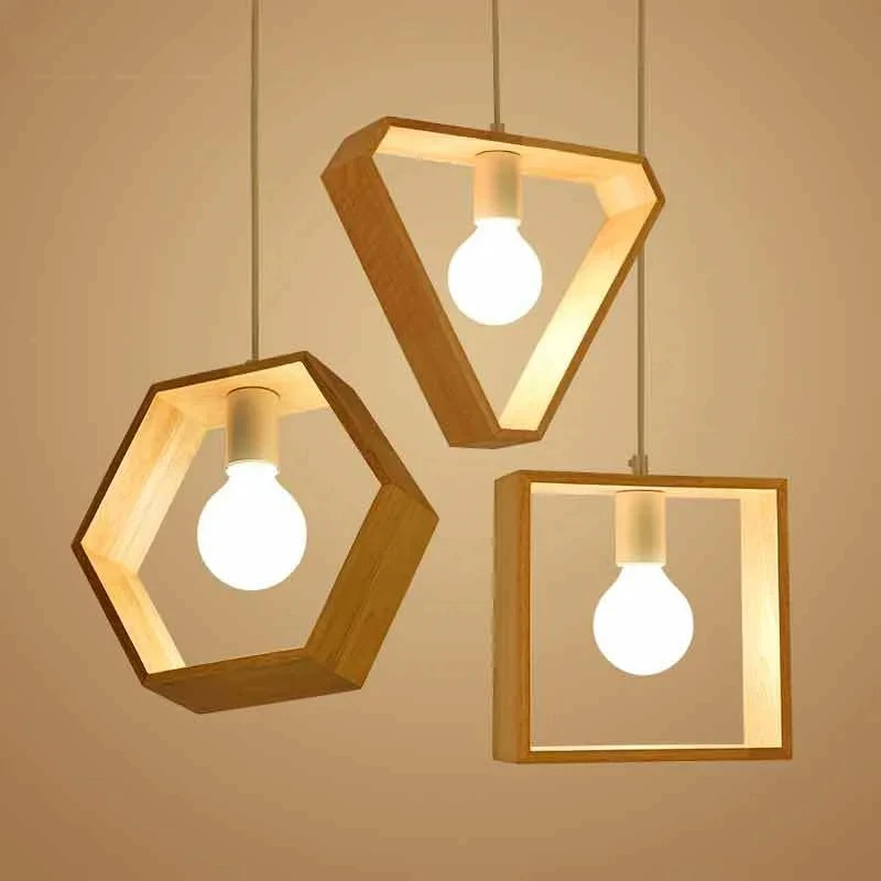 

Modern Minimalist Pendant Light Nordic Wooden Geometric Chandeliers Bedroom Living Room Balcony Hallway Cafe Bar Decorative Lamp