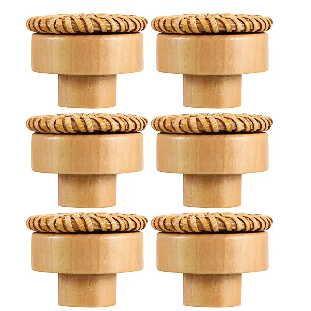 6 Pcs Cupboard Woven Round Cake Wooden Handle Rattan Piece Vintage Dresser Knobs