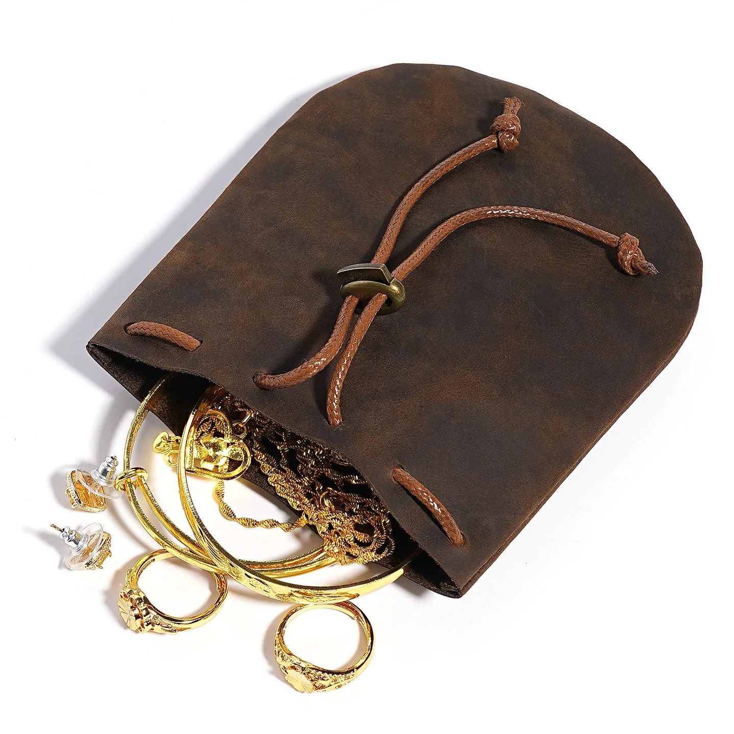 Handmade Portable Leather Drawstring Pouch Retro Nordic Style Coin Holders Genuine Leather Coin Purses Coin Jewelry Storage
