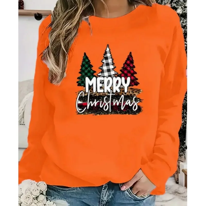 New Spring and Autumn Christmas printed patterns women's hoodie round neck pullover comfortable commuting style hoodie for women