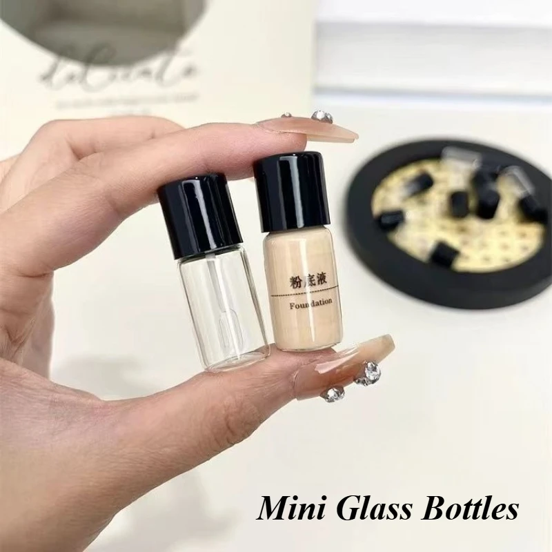 

10/5PCS Mini Glass Bottles with Spatula 4ml for Liquid Foundation Lotion Concealer Refillable Empty Bottles Travel Portable Kits