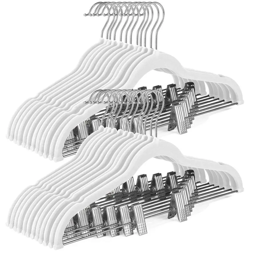 

Velvet Skirt Hangers 24 Pack, White Velvet Hanger with Adjustable Clips, Space Saving Slim Pant Hangers, Heavy Duty Non Slip Cli
