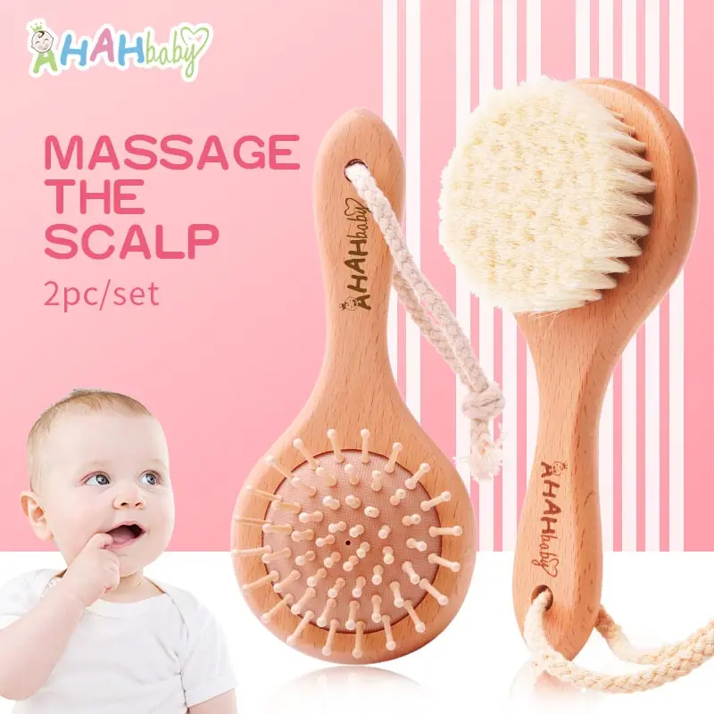 Baby Hair Brush Personalized Logo for Newborn Wooden Comb for Hair Soft Wool Wood Hair Brush and Comb Set for Baby Girls Boys