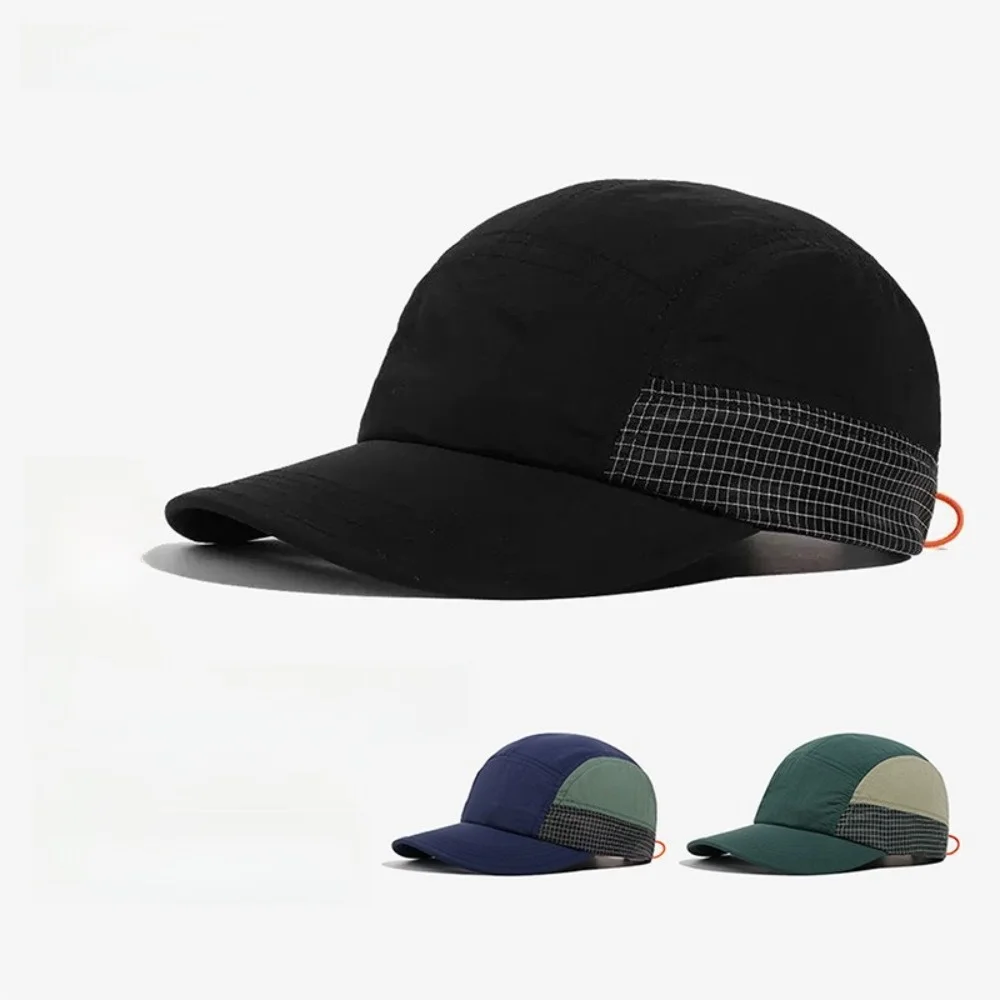 Color-Blocked Quick-drying Baseball Cap Soft Brim Retro 5-panel Breathable Peaked Cap Lightweight Hip Hop Plaid Running Caps