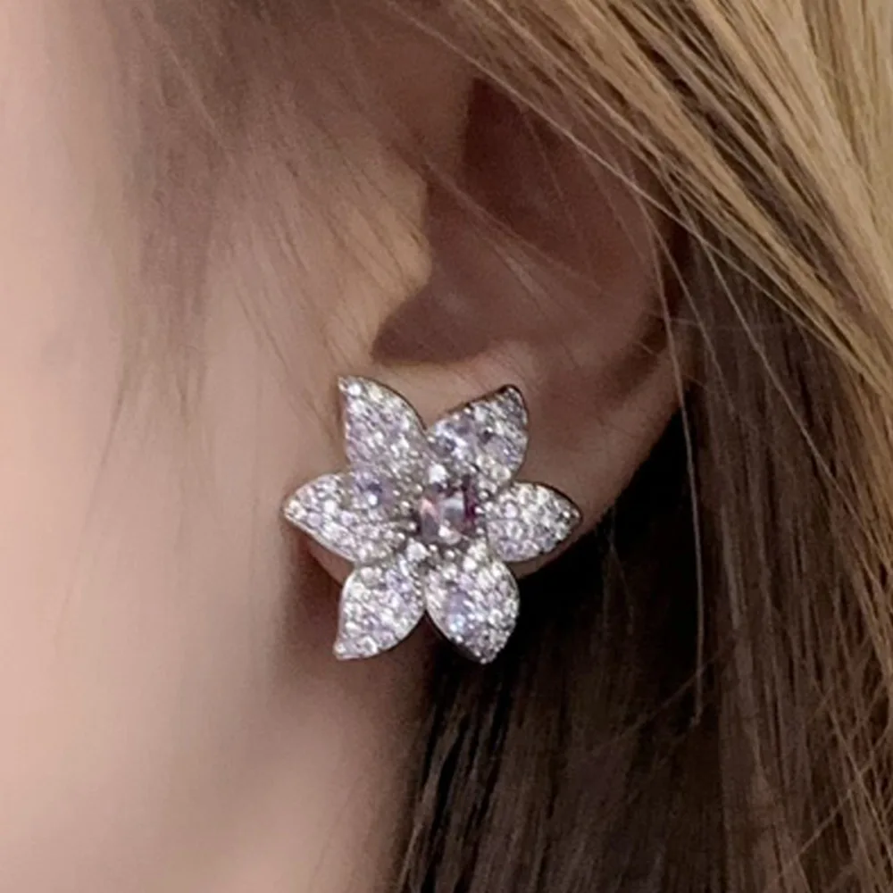

Missvikki New Luxury Romantic Flower Stud Earrings Full Elegant Shiny Cubic Zirconia for Women Bridal Wedding Party Jewelry