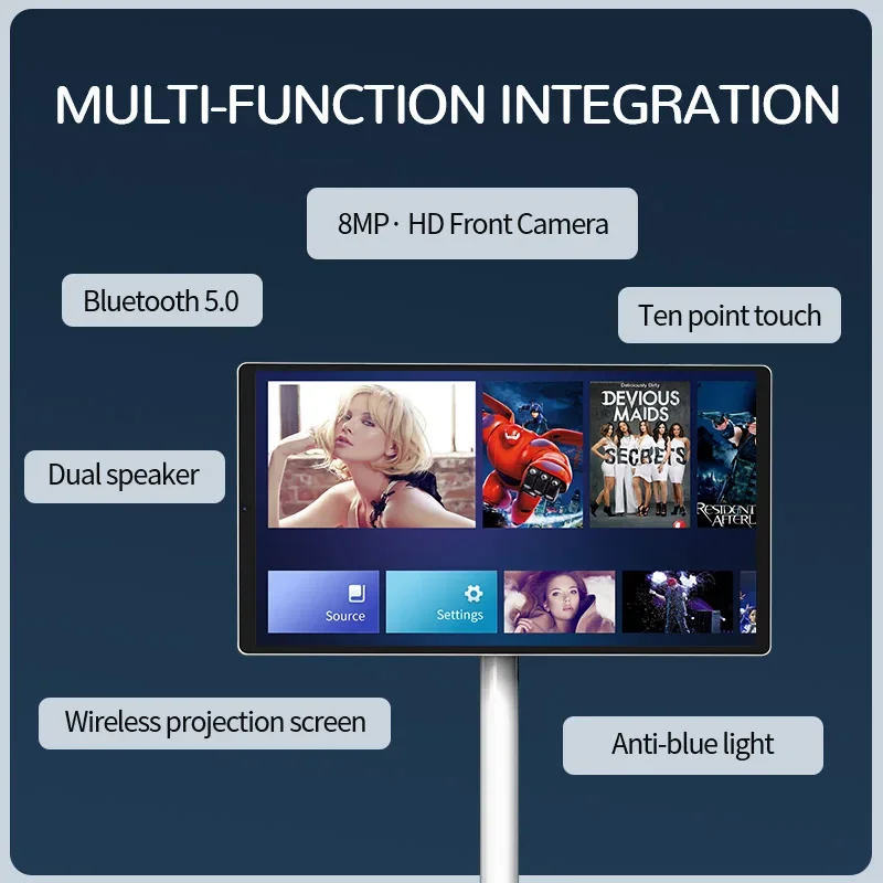 Factory Wholesale White 4GB+64GB Tablet Tv 21.5 Inch Remote touch screen Television Portable Smart Lcd Tv On Wheels