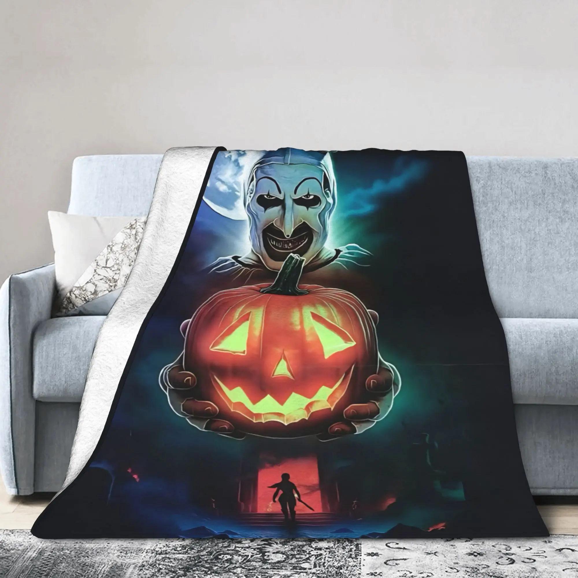Terrifier Halloween Pumpkin Fuzzy Blanket Horror Movie Awesome Throw Blanket for  Sofa Bedding Lounge 125*100cm Bedspreads