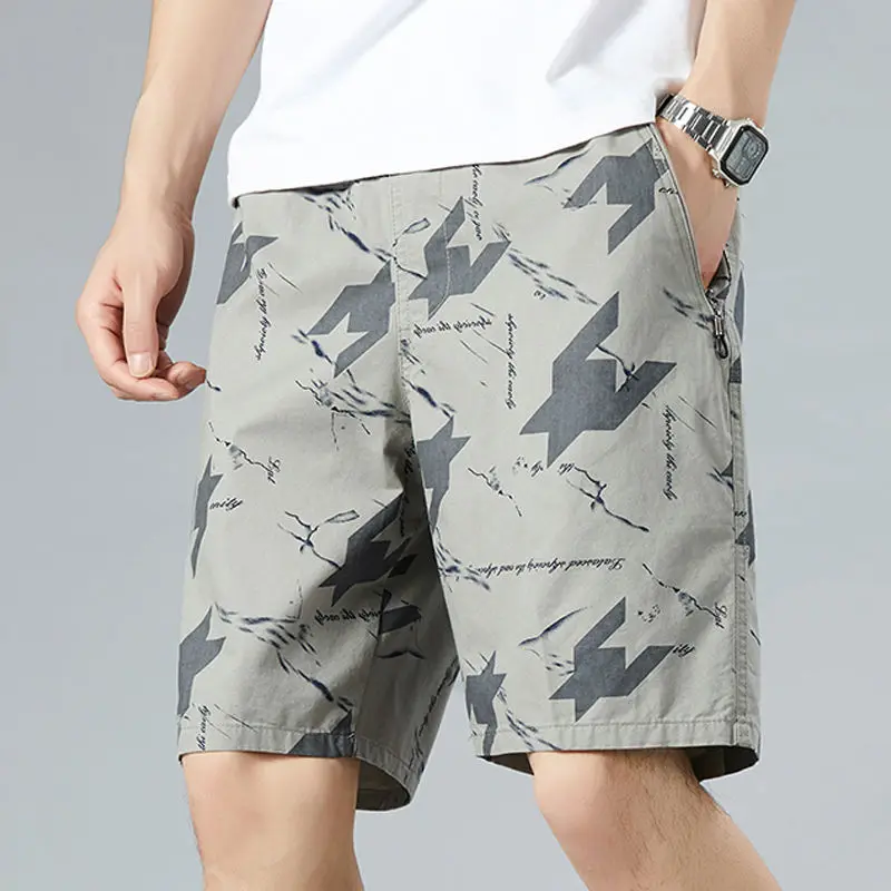 

Мужские тонкие свободные хлопковые спортивные пляжные брюки, повседневные универсальные брюки с пятью точками, прямые