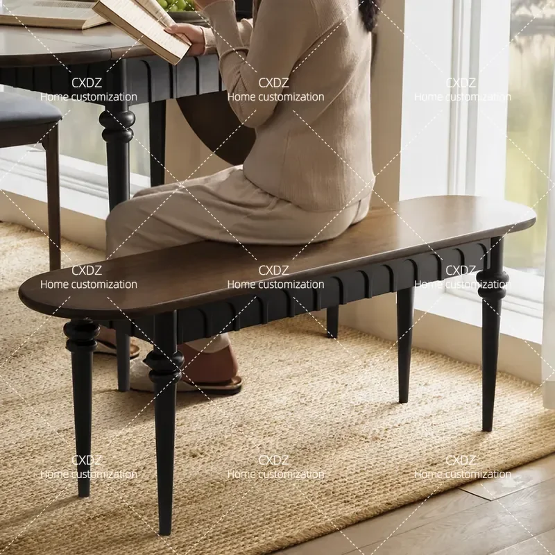 Solid Wood Bench Medieval Style Dining Chair Stool Household Retro Shoe Changing Stool Bedside Seat for Living Room Entryway