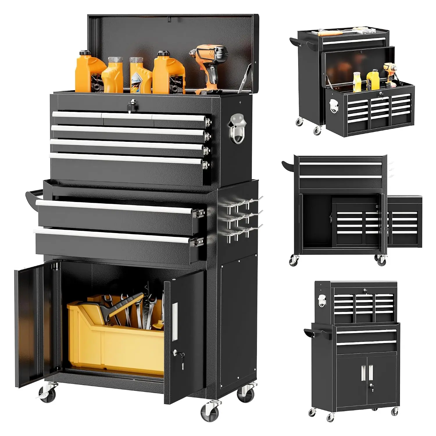 8 Drawer Rolling Tool Chest with Lock, Tool Storage Cabinet（Black), Customized