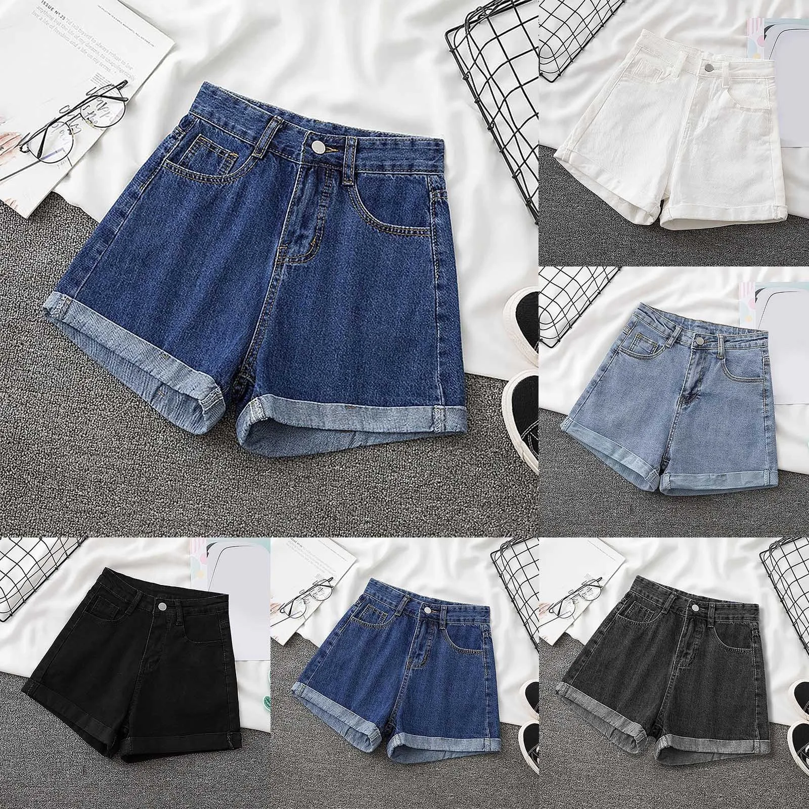 Women Mid Waist Flare Casual Denim Shorts Mini Hot Jeans Short Pants Mujer Spring Summer Baggy Loose Comfy Cortos Streetwear