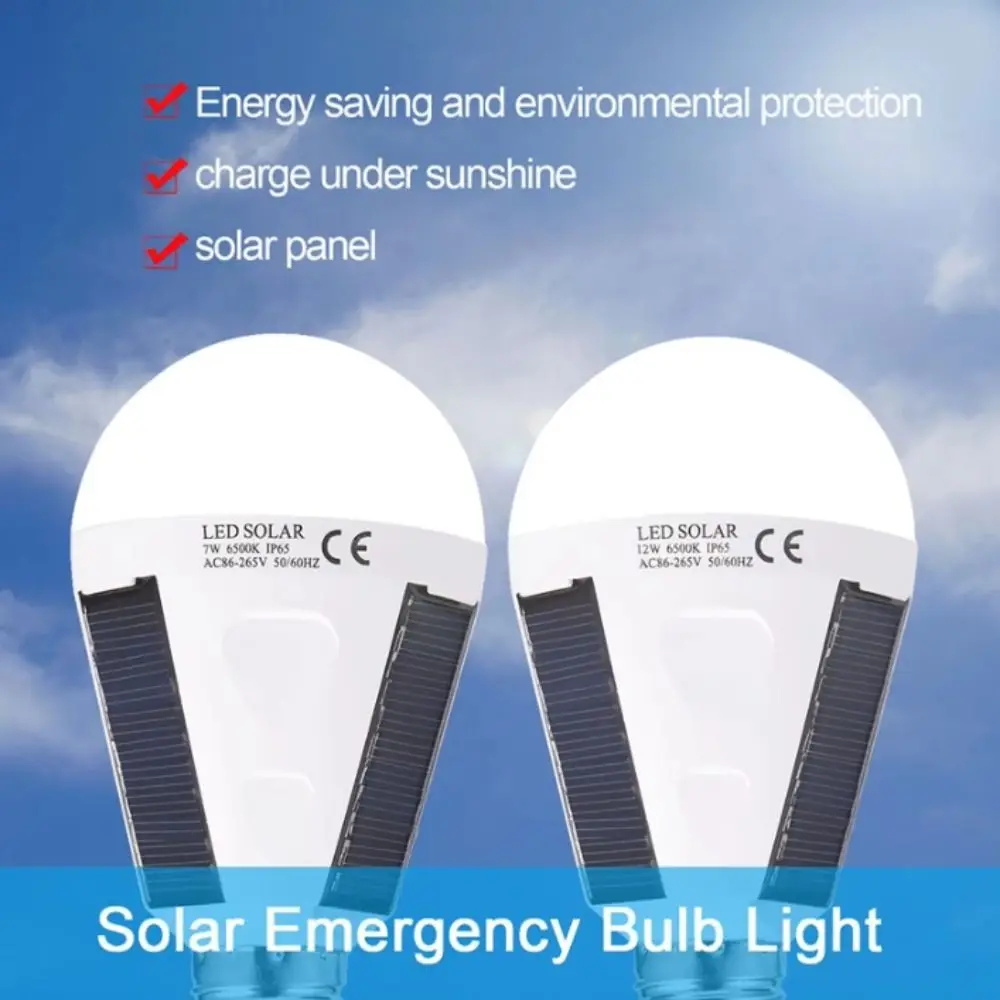 Flicker-Free Rechargeable LED Bulb 12W Solar Charging Emergency Light Bulb Portable 7W Solar LED Camping Light Night Light