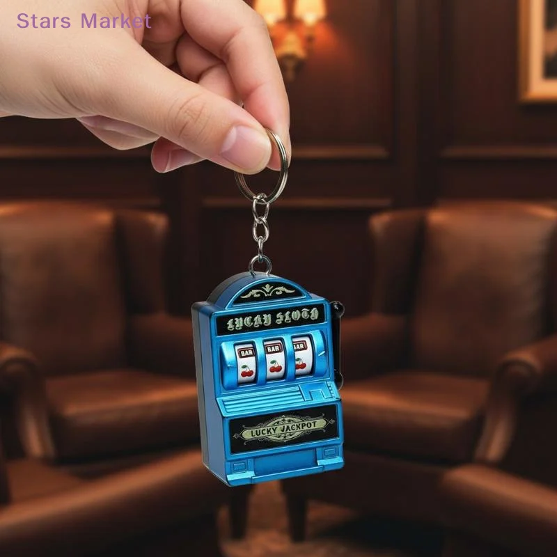 Mini Gambling Slot Machine Key Chains Creative Arcade Pocket Fruit Lucky Jackpot Gadget Antistress Toy Funny Games Keychain Ring