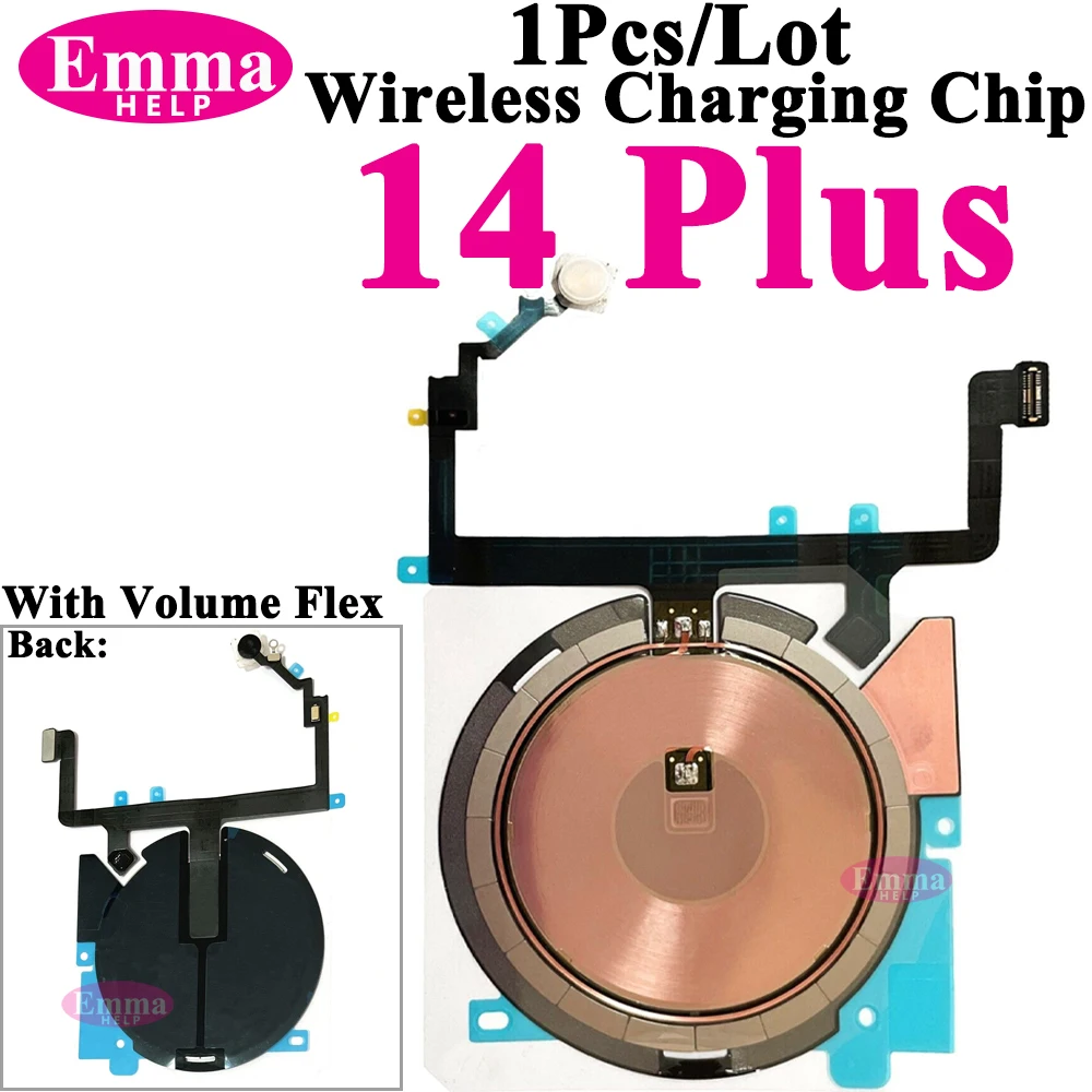 Emmahelp Wireless Charging Coil NFC With Volume Power Flex Cable For iPhone 14 15 Pro Max 15 14 Plus Charger WPC Panel Sticker