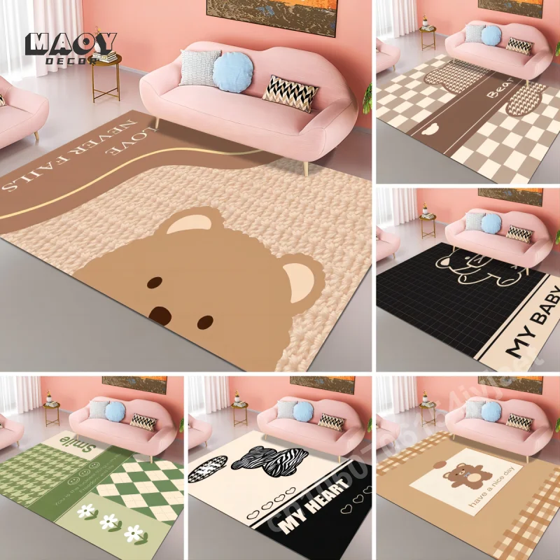 Cartoon Carpet Brown Bear Rug for Home Living Room Bedroom Sofa Doormat Floor Decoration Non-slip Washable Large Size Area Mat