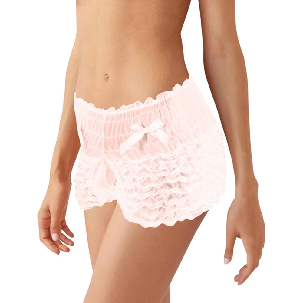 Mens Shorts U Convex Pouch Shorts Sexy Ruffled Lace Girly Lingerie Briefs Sissy Crossdress Underwear Male Underpants