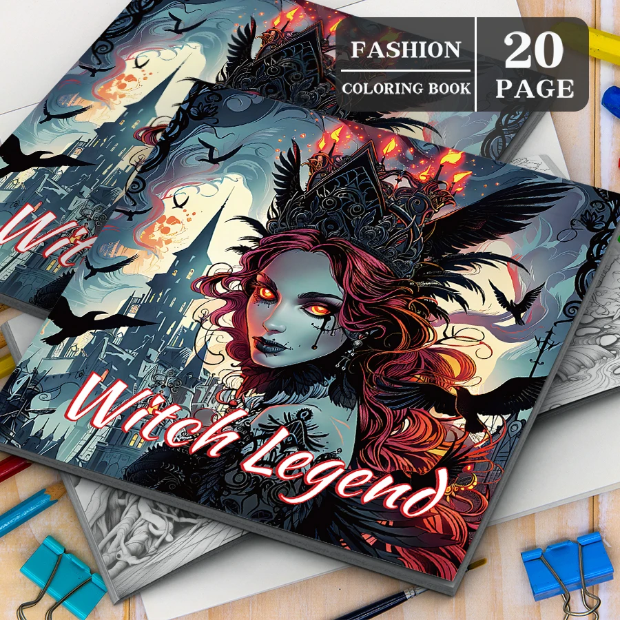 1pc  Witch Legend Coloring Book 20 Page Adult Picture Book For Relieve Stress Kill Time Graffiti Painting Drawing Art Gift