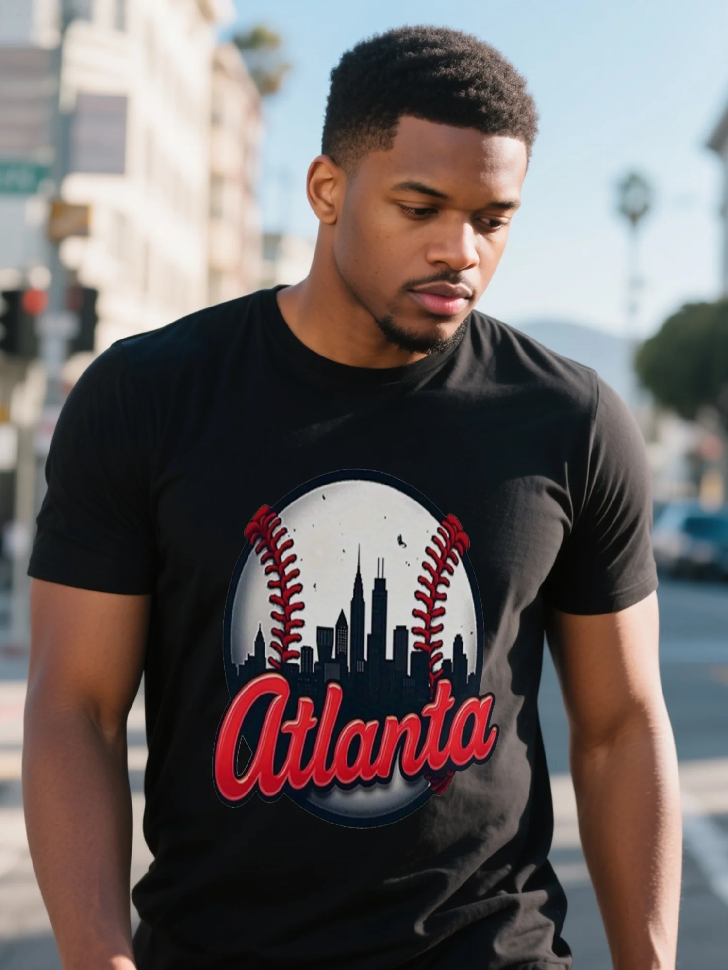 

High Street Men's Summer Tee - Black Pop Art & Neon Print, 100% Organic Cotton Lightweight