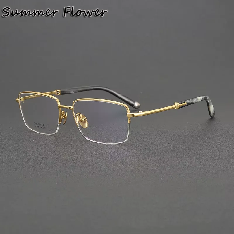 Men Top Quality Optical Prescription Glasses Rectangle Eyeglasses Frame Top Quality Eyewear Pure Titanium OX Horn Tips Spectacle