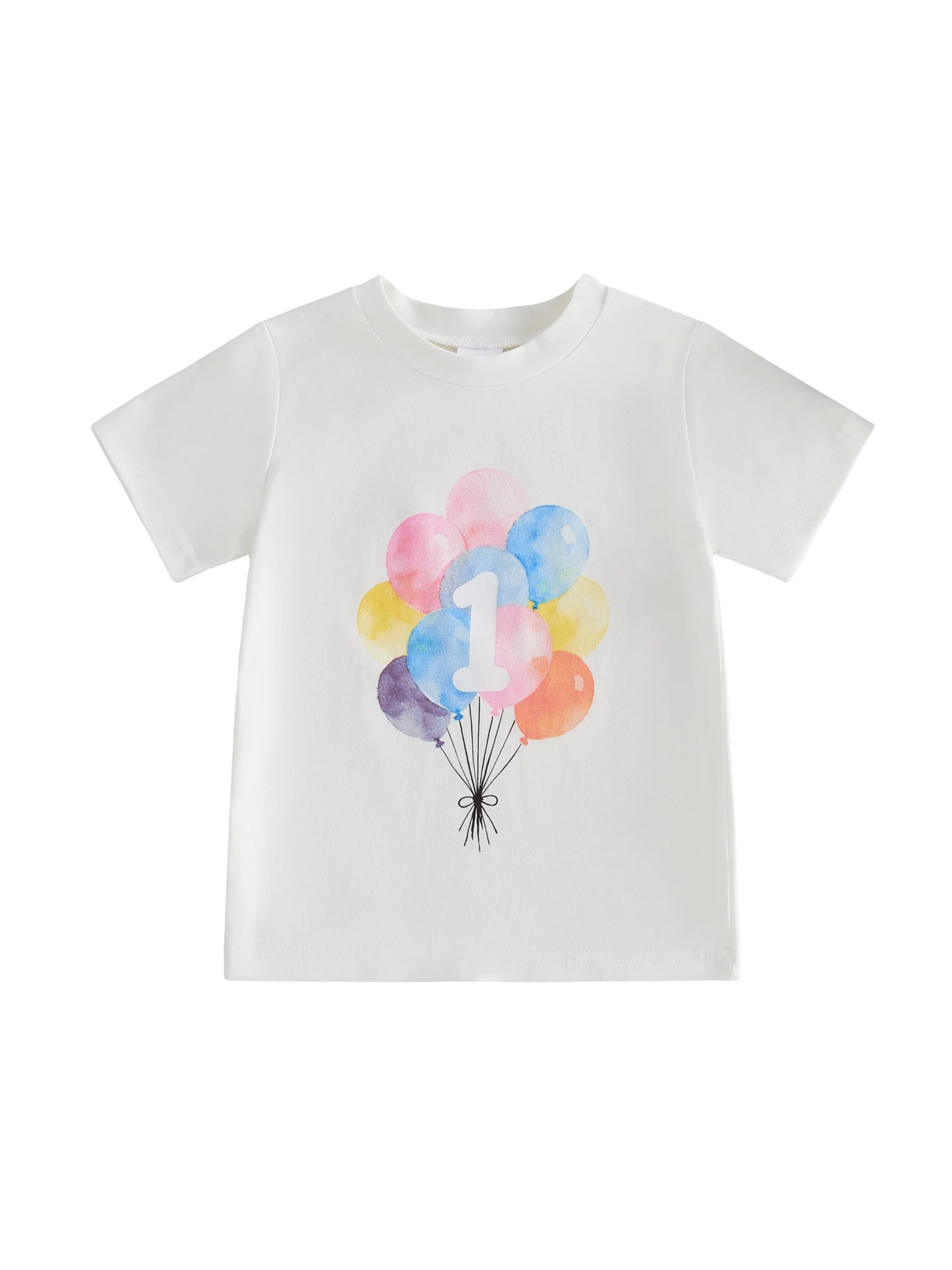 

Girls Short Sleeve Crew Neck Birthday Shirt with Fun Balloons and Numbers Print - Casual Summer Top for Toddlers