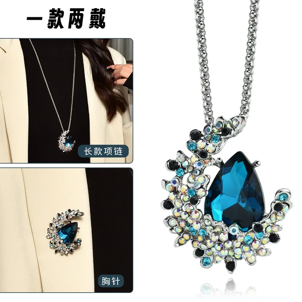 

Цепочка для свитера Crystal Moon, универсальное ожерелье для модной одежды, длинное ожерелье для элитных женщин, ретро-колье