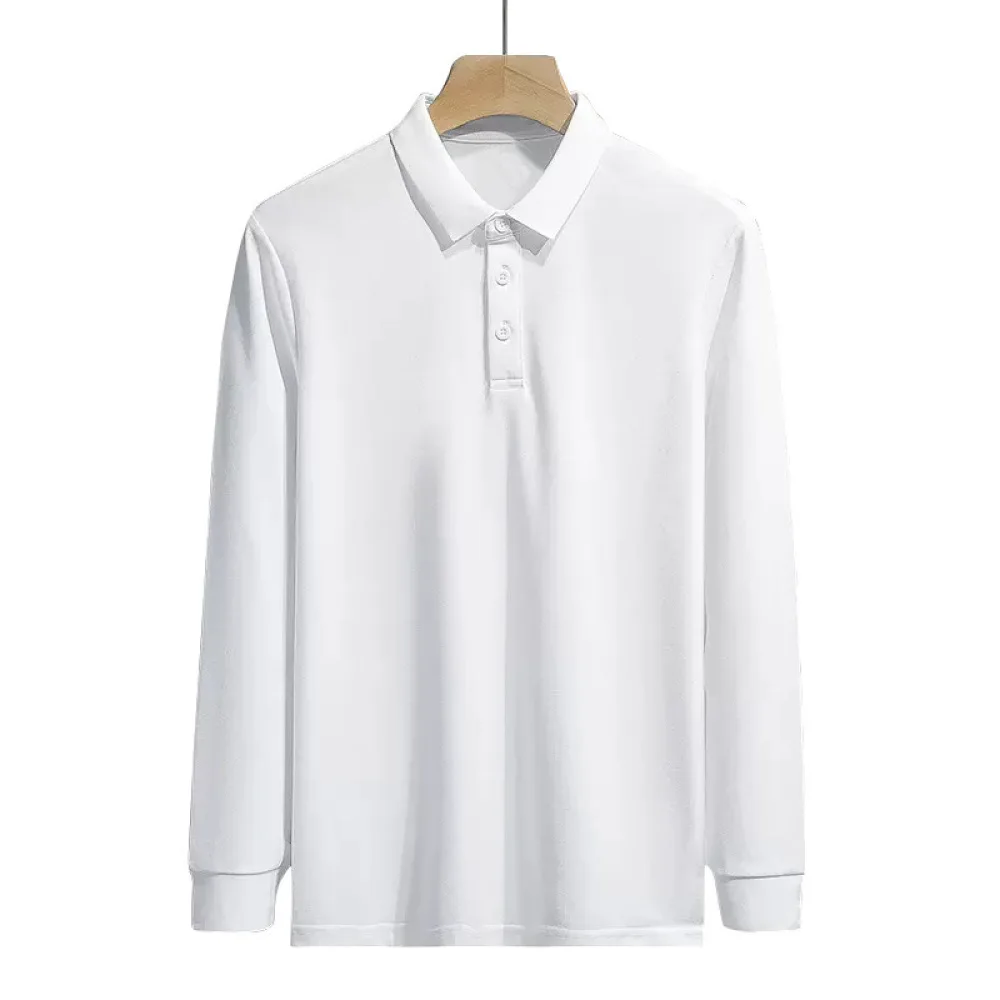 Mens Fashion Long Sleeve Polo Shirt Slim Fit Lapel Collar Tee Casual Business Office Undershirt Breathable Spring Wear