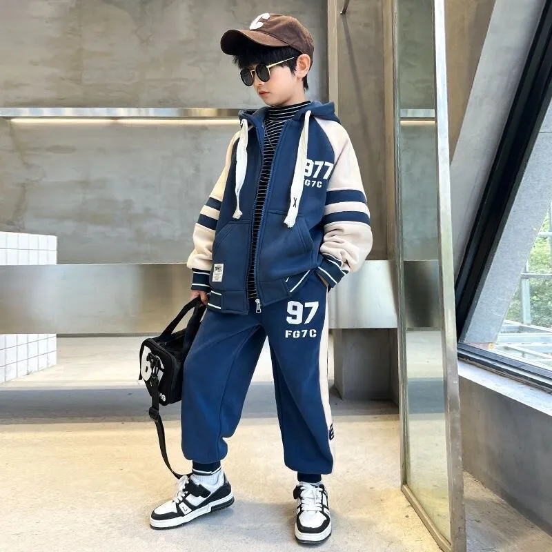 

Autumn Winter Plus Velvet Thick Sets Boys Padded Sweater Pants Suit New Warm Sports Outfit Children's Sports Clothes 2Pcs