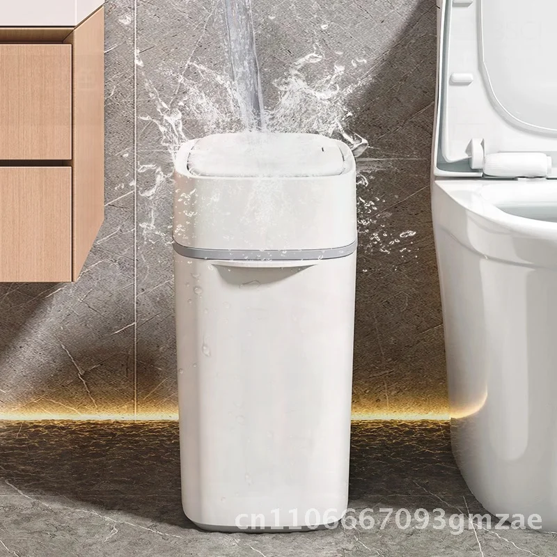 

Advanced Sense Gap Trash Bin Long Tube-Shaped Press-Type Household Bathroom Living Room Corner Bin 12L+ Capacity Ivory White