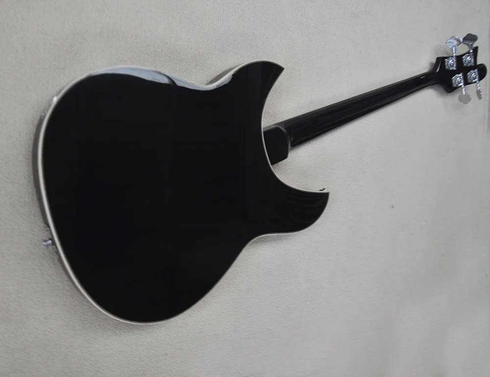 4 Strings Black Semi-hollow Electric Bass with Rosewood Fretboard,White Pickguard,Can be Customized